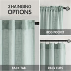 MIULEE Sea Green Linen Curtains 90 Inch Long for Bedroom Living Room, Soft Thick Linen Textured Window Drapes Semi Sheer Light Filtering Back Tab Rod Pocket Burlap Look Aqua Decor, 2 Panels