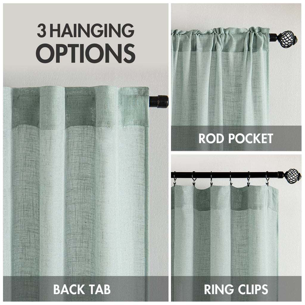 MIULEE Sea Green Linen Curtains 52x90 Inch Long for Bedroom and Living Room