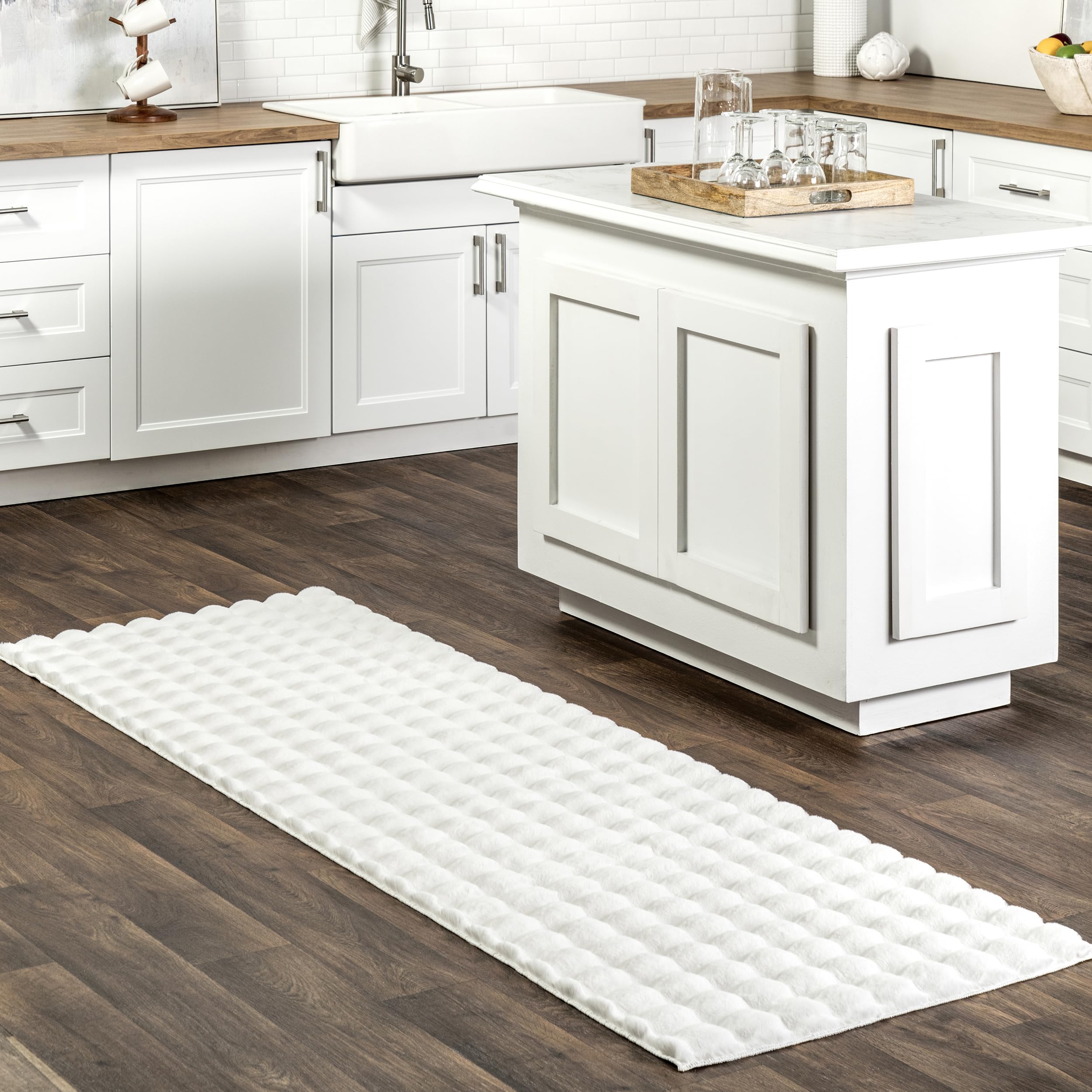 nuLOOM Jeni Off White Checkered Washable Runner Rug, 2' x 8'