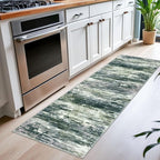 KOZYFLY Modern Abstract Runner Rugs 2x6 Green Yellow Machine Washable Area Rug for Bedroom Non-Slip Living Room Rug, Faux Wool Soft Low Pile Office Carpet for Dining Room, Bedroom, Kitchen Bathroom