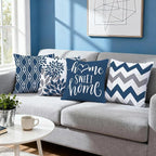 Hexagram Geometric Blue Pillow Covers 18x18 Set of 4, Decorative Outdoor Boho Modern Throw Pillow Covers, Home Sweet Home Farmhouse Cushion Case for Couch Sofa Bedroom Indoor Decor(No Insert)
