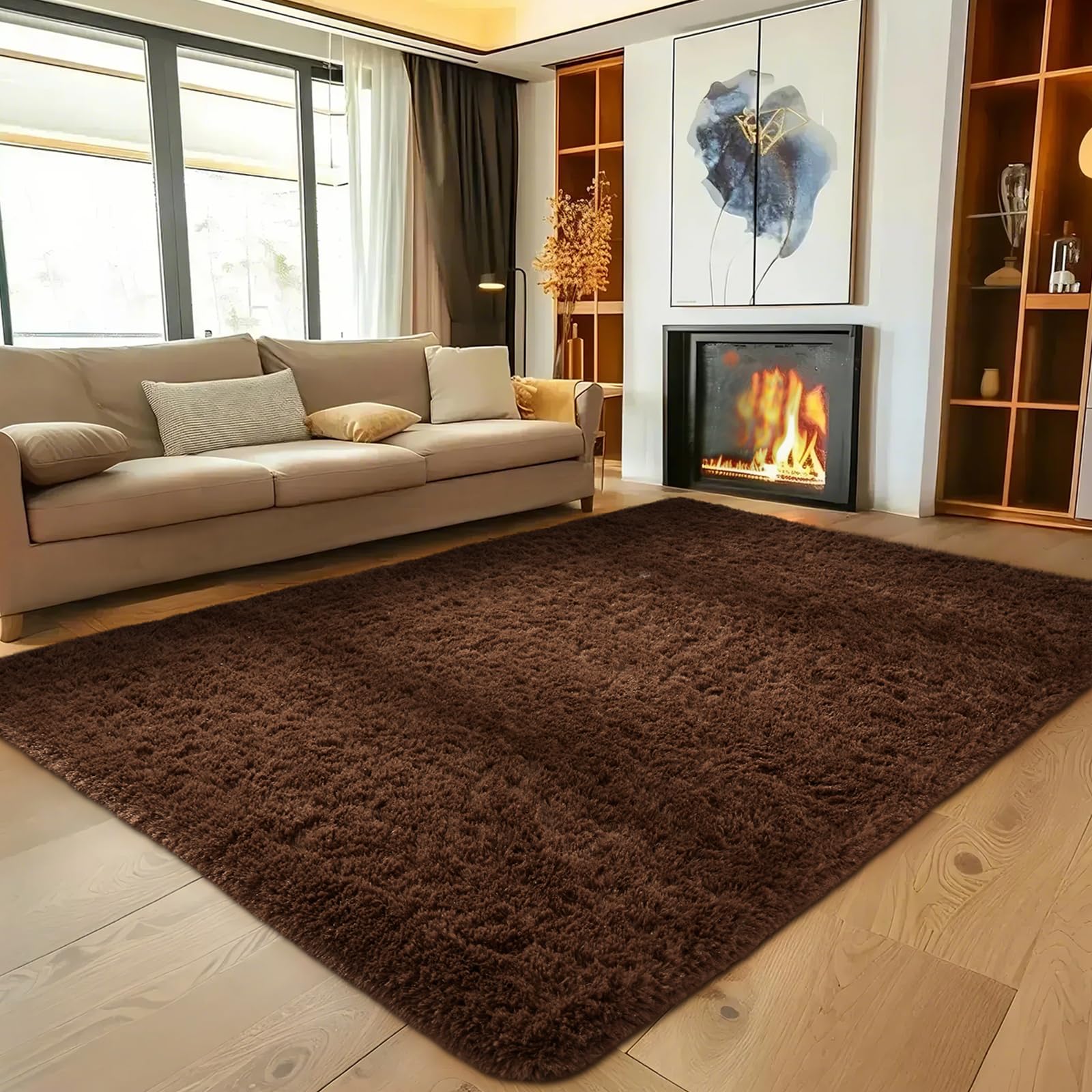 Ophanie Brown Rugs for Living Room Bedroom, 6x9 Fluffy Fuzzy Furry Carpet,Plush Soft Shaggy Bedside Indoor Floor Area Rug for Kids Girls Boys Baby Teen Dorm Nursery Decor with Over 99 pcs Pile fibers