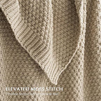 EVERGRACEHOME Chunky Chenille Knit Throw Blanket for Couch, Soft Luxurious Oversized Queen Moss Stitch Blanket for Bed, Cozy Farmhouse Knitted Throw for Sofa, Sand Dune, 90" x 90"