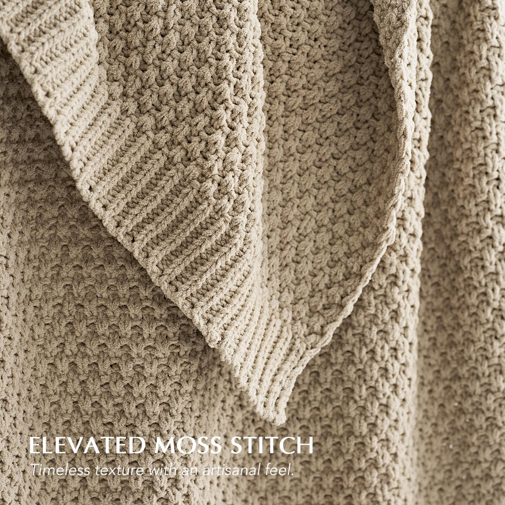 EVERGRACEHOME Chunky Chenille Knit Throw Blanket, 60 x 80, Sand Dune