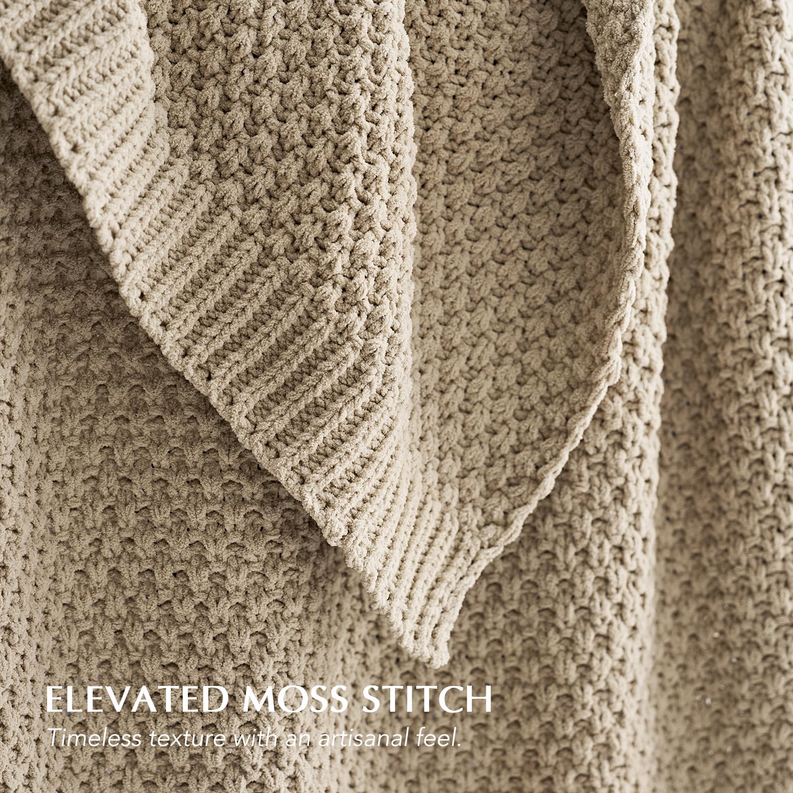 EVERGRACEHOME Chunky Chenille Knit Throw Blanket, 60 x 80, Sand Dune