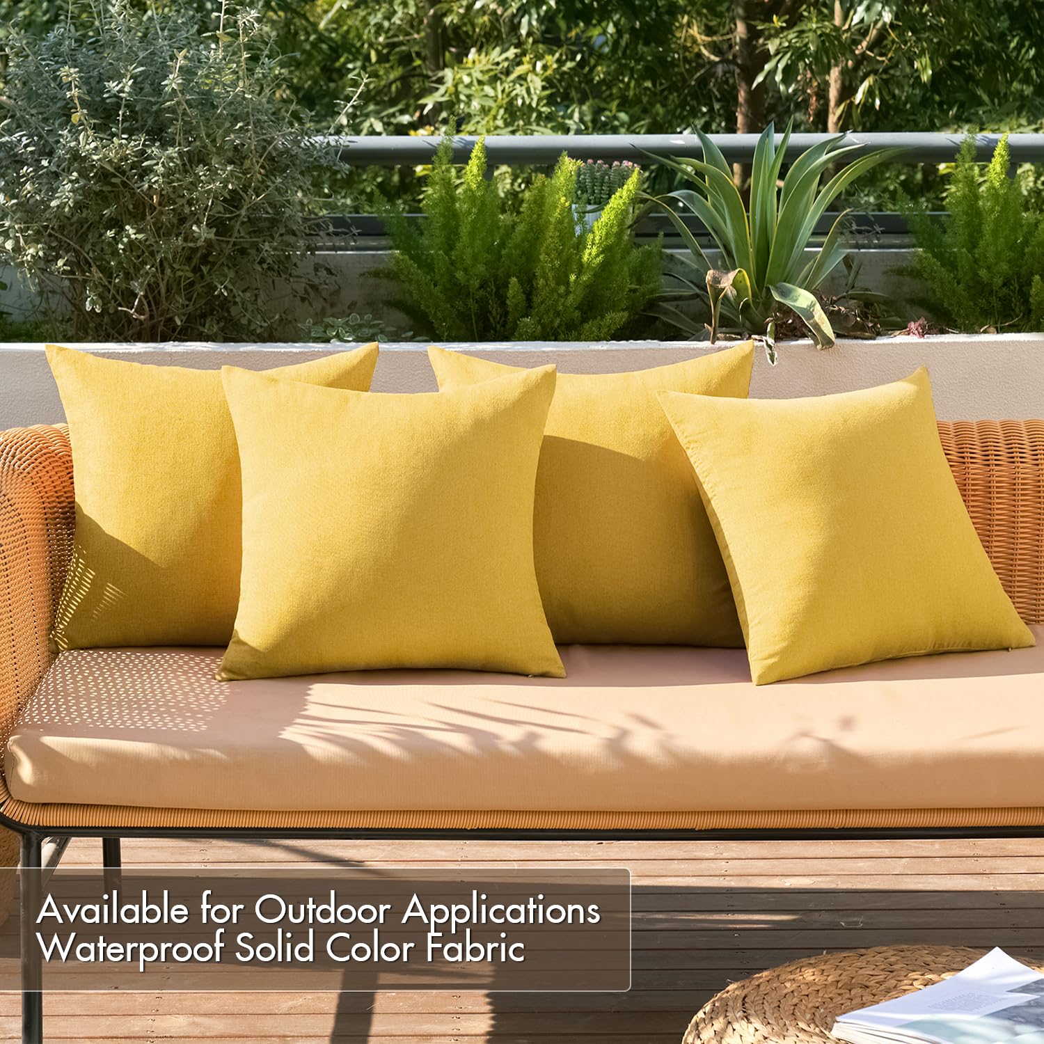 MIULEE Pack of 4 Decorative Outdoor Throw Pillow Covers Linen Waterproof Pillow Covers Summer Farmhouse Cushion Cases for Patio Garden Tent Balcony Couch Sofa 18x18 Inch Yellow