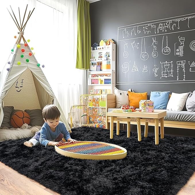 Pionblank 9x12 Area Rug, Large Area Rug for Living Room, Black