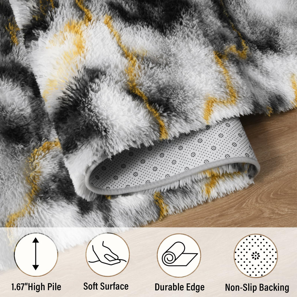 LOCHAS Area Rugs Fluffy Living Room Carpets for Kids Bedroom 6x9, Grey-Gold