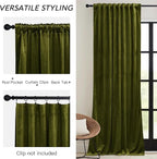 RYB HOME Moss Green Velvet Curtains 72 inches with Hook Belt, Soft Fabric Room Darkening Thermal Insulated Luxurious Home Decor Curtains for Living Room Bedroom, W 42" x L 72", 2 Panels Set