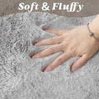 ThreadGlobe Fluffy Faux Rabbit Fur Rug 2'x3', Ultra Soft & Non-Slip Small Rugs for Bedroom, Living Room, Nursery, No Shedding Machine Washable Rug, Grey, 2x3 Ft