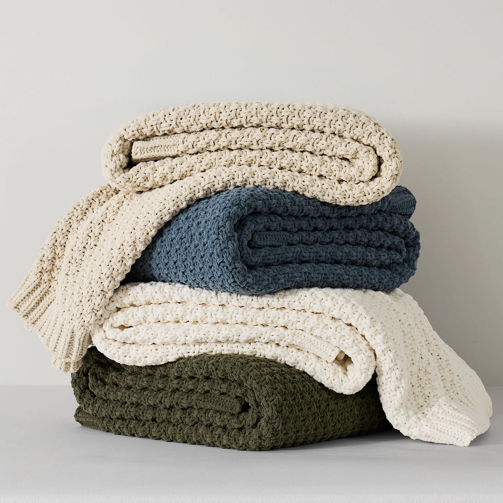 EVERGRACEHOME Chunky Chenille Knit Throw Blanket, 50 x 60, Beige
