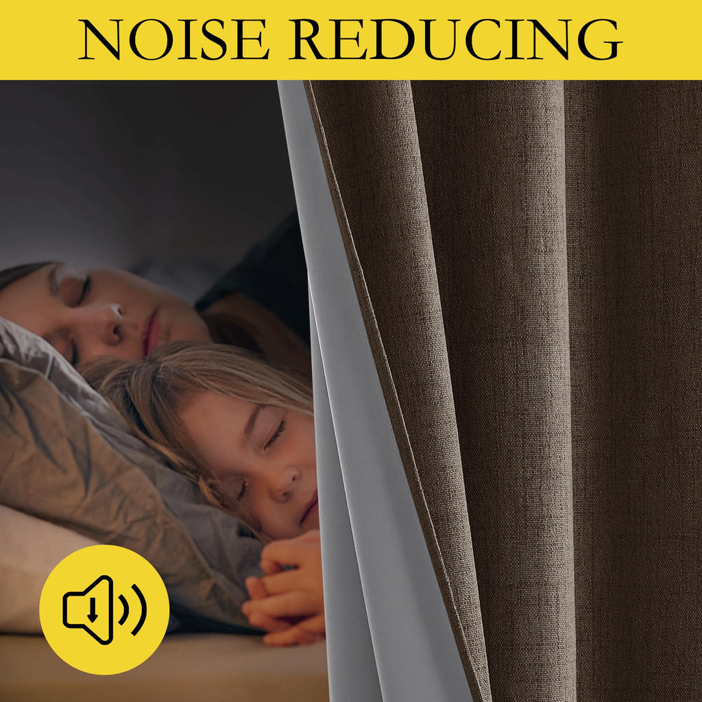 NICETOWN Coffee Vintage Linen 100% Blackout Curtains for Living Room, Thermal Insulated Curtains 45" Long, Noise Reducing Window Treatment Drapes for Hall Room, 52" Wide Per Panel, Set of 2