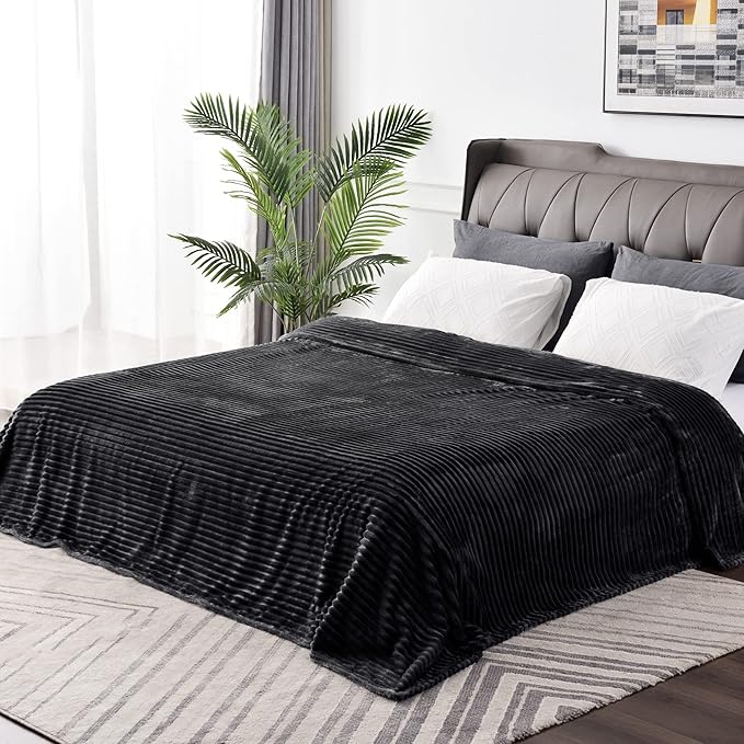 BEDELITE 3D Ribbed Jacquard Black Full Size Blankes for Bed, 84x90 Inch