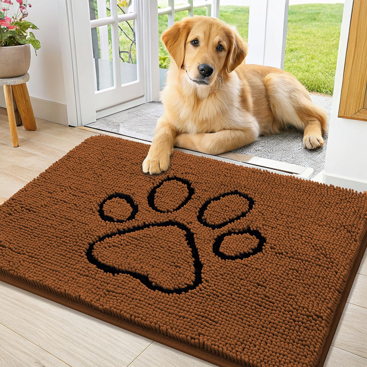 Smiry Dog Door Mat for Muddy Paws, Absorbent Non Slip Dirt Trapper, 36x24