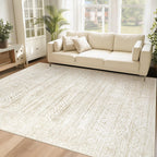 Washable Area Rug 5x7: Moroccan Rug for Living Room Geometric Boho Rug Farmhouse Non Slip Stain Resistant Rugs Low Pile Soft Carpet for Bedroom Dining Room Home Office Kids Room (Ivory Beige,5'x7')