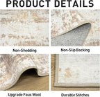 9x12 Area Rugs for Living Room: Washable Abstract Beige Grey Badroom Carpet