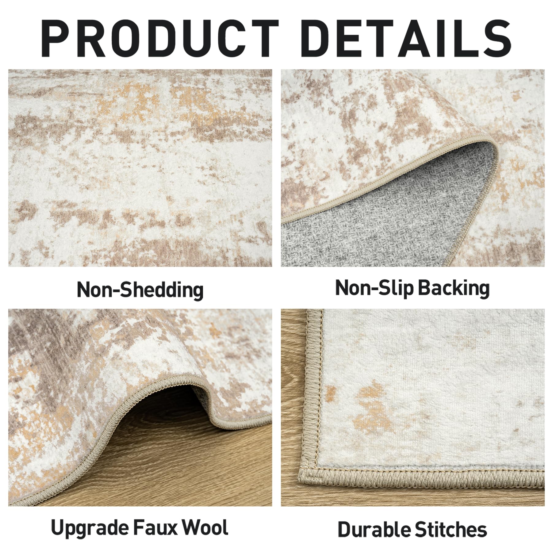 5x7 Area Rugs for Living Room: Washable Abstract Beige Grey Badroom Carpet