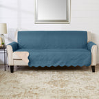 Great Bay Home Reversible Sofa Cover - Washable Slipcover Furniture Protector with Elastic Straps - Perfect for Kids & Pets - Quilted & Stitched Detail (Smoke Blue/Ivory)