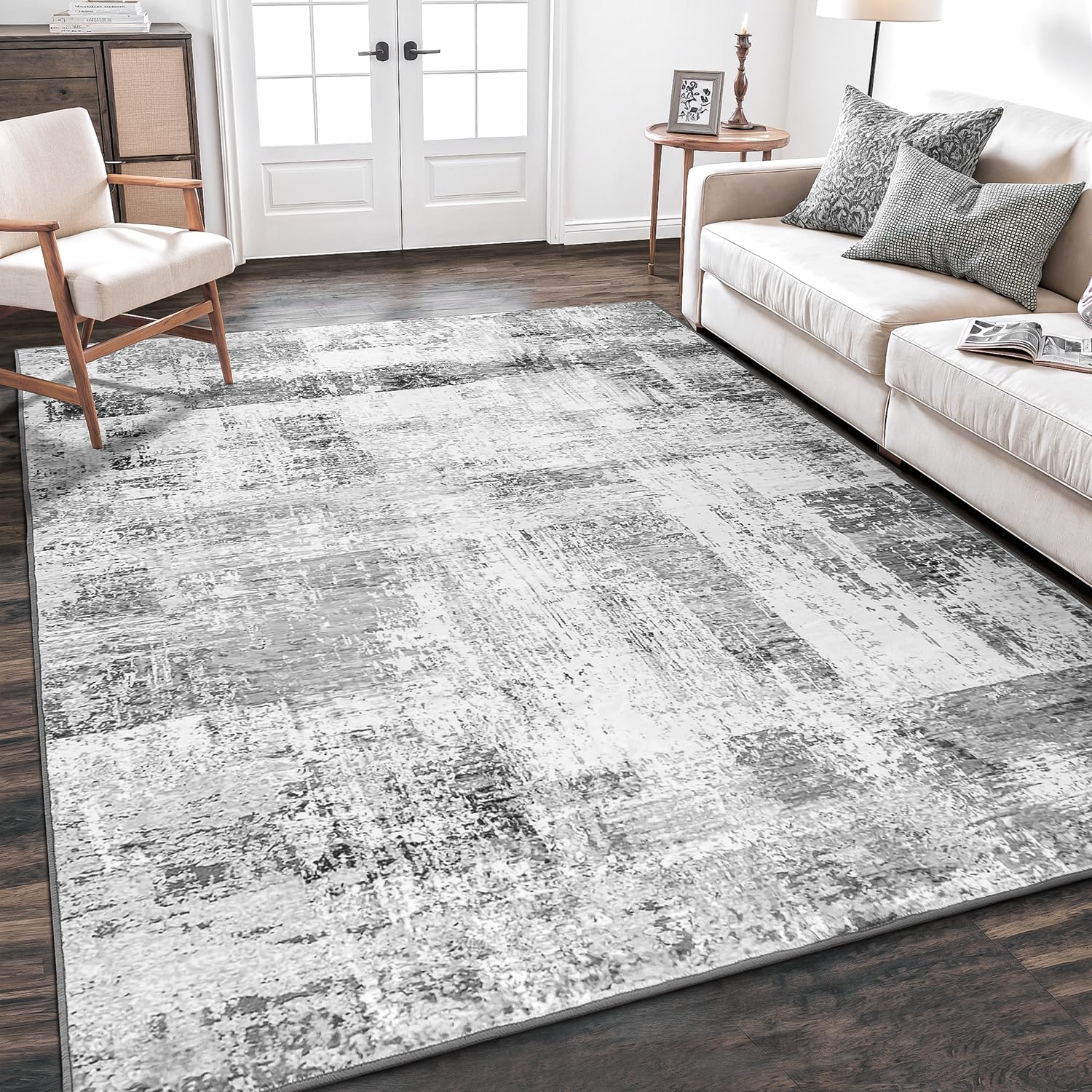 Rugflix 9x12 Area Rugs for Living Room, Washable Beige Grey Large Rug