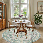 PLHXFR Round Area Rug Living Room: 6 ft Floral Washable Carpet Green Beige