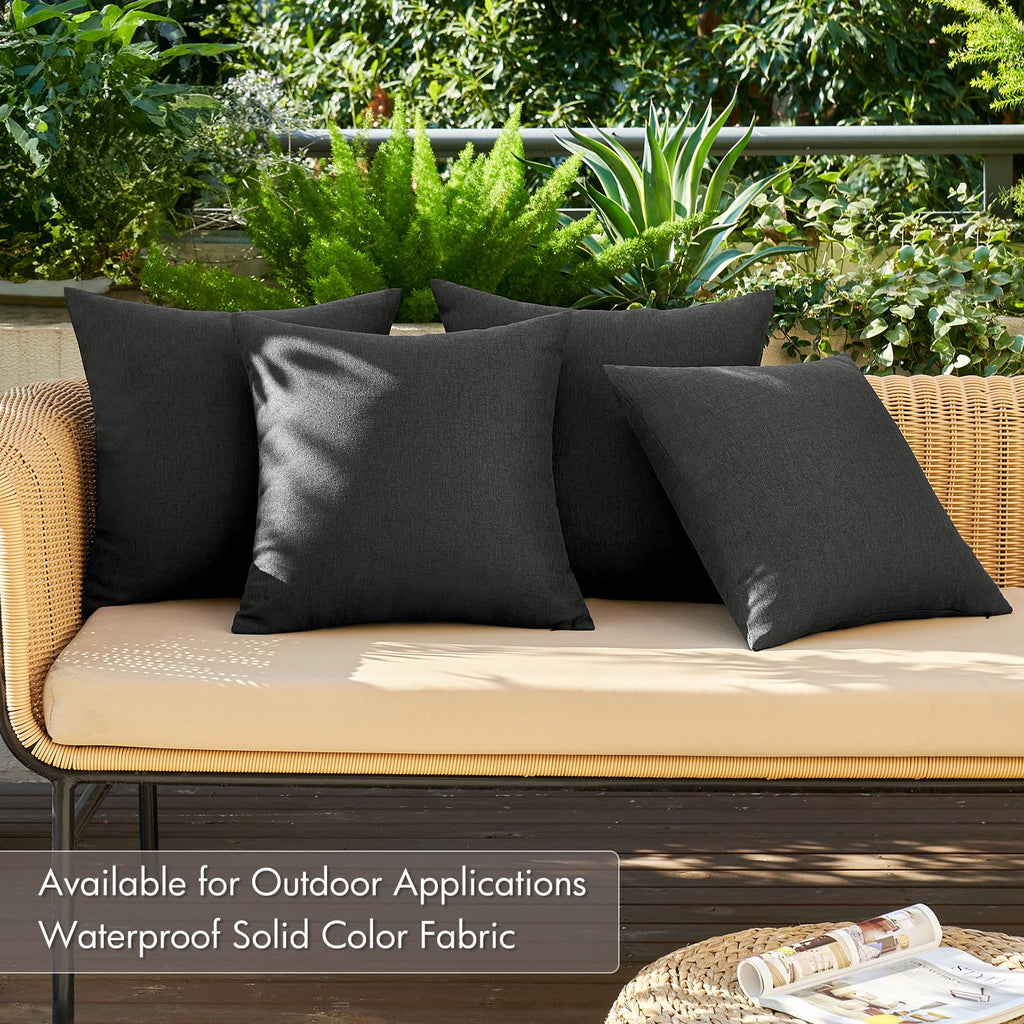MIULEE Pack of 4 Decorative Outdoor Throw Pillow Covers Linen Waterproof Pillow Covers Summer Farmhouse Cushion Cases for Patio Garden Tent Balcony Couch Sofa 16x16 Inch Black