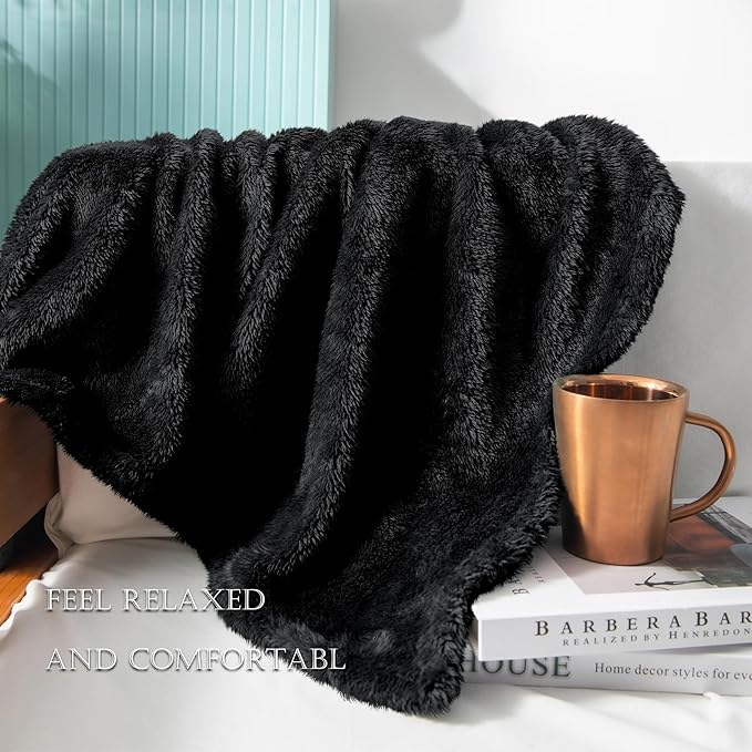 Exclusivo Mezcla Fuzzy Plush Fleece Bed Blanket Twin XL Size, Black
