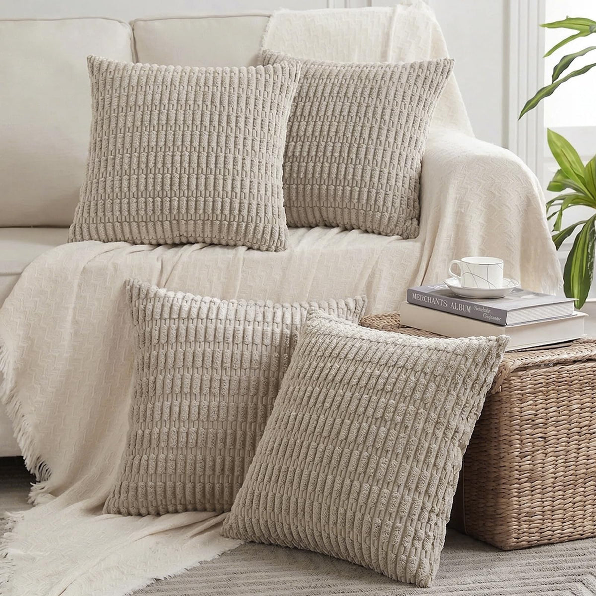 Fancy Homi 4 Packs Decorative Throw Pillow Covers for Living Room Couch Bed, Modern Farmhouse Boho Home Décor Accent Cushion Case, 26" x 26", Neutral