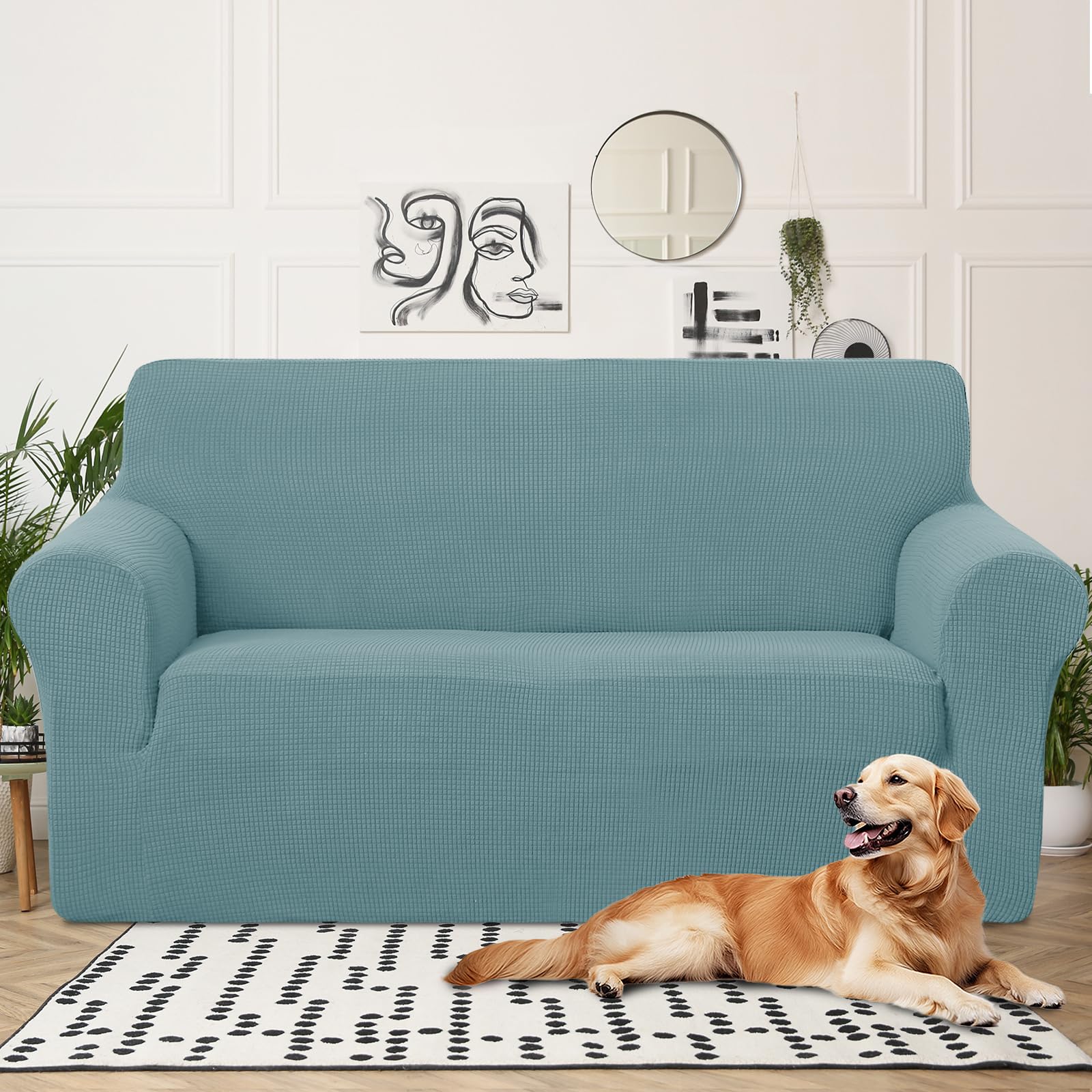 U-NICE HOME Oversized Stretch Loveseat Couch Cover, Light Blue