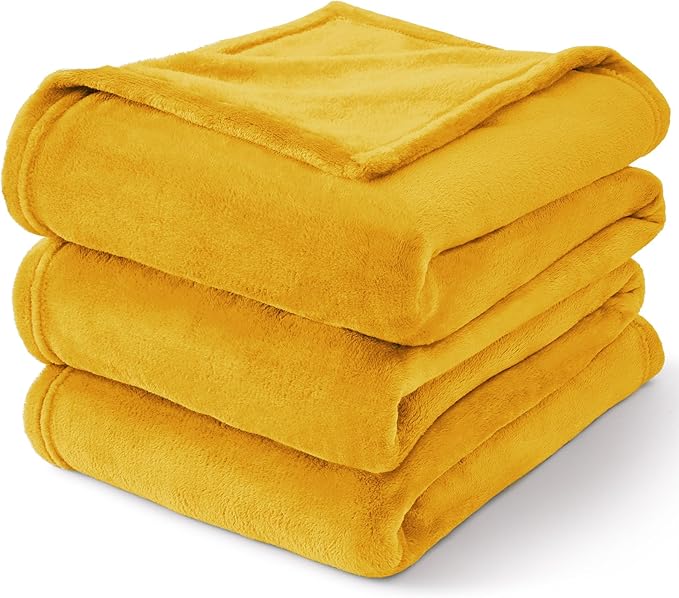 BEDELITE Fleece Blanket Twin Size Yellow Throw Blanket for Couch & Bed, Luxury Plush Cozy Fuzzy Blanket 60x80 inches, Super Soft Warm Lightweight Throw Blanket for Travel Camping