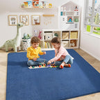 Amearea 4x4 Square Area Rugs for Bedroom Living Room, Modern Blue Thickened Memory Foam Rug, Fluffy Indoor Washable Rug Non Slip Minimalist Carpet for Entryway Kids Boys Girls Dorm Nursery Room Decor