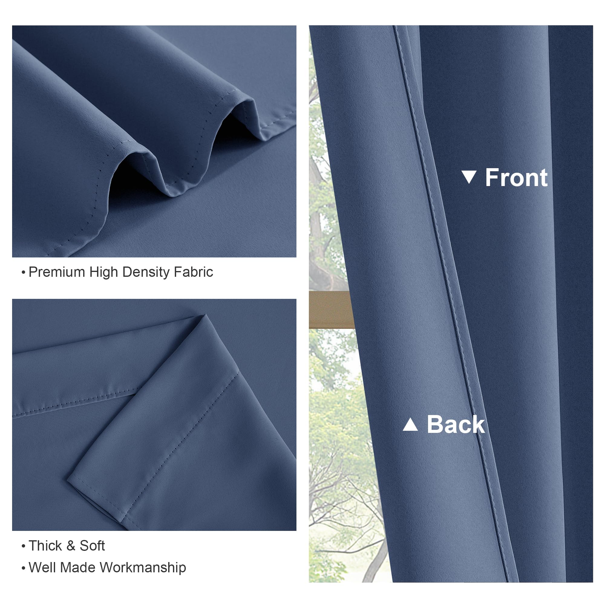 Pony Dance Blackout Curtain Panels for Kitchen, Cafe Curtains for Bathroom, Room Darkening Blackout Draperies Window Treatment Tiers (2 Panels, Blue Haze, 34x45 Inch)