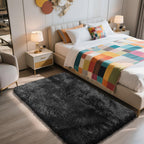 3x5 Area Rug for Bedroom, Black Fluffy Shag Rug Small Rug Plush Carpet
