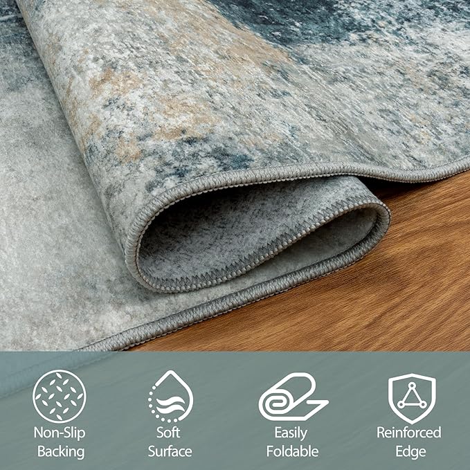 5x8 Area Rugs for Living Room Washable Bedroom Dining Room Teal Grey Gold