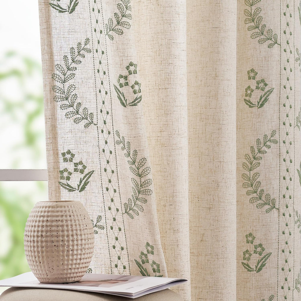 jinchan Floral Linen Curtains 84 Inch Farmhouse Back Tab 2 Panels