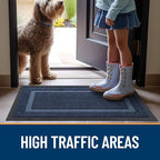 OLANLY Front Door Mat Indoor Outdoor Entrance, Waterproof All-Season, All-Weather Doormat, Sturdy Natural Rubber, Fade Resistant, Low Profile, Easy Clean Patio Porch Entryway Mat, 71x23, Blue