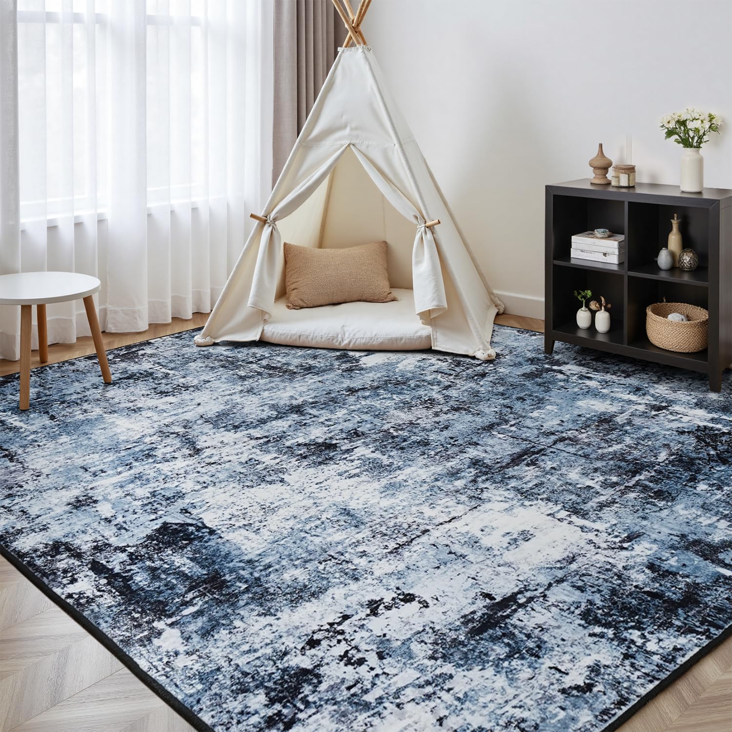 Rugflix 4x6 Area Rugs for Living Room, Washable Navy Blue Dark Rug