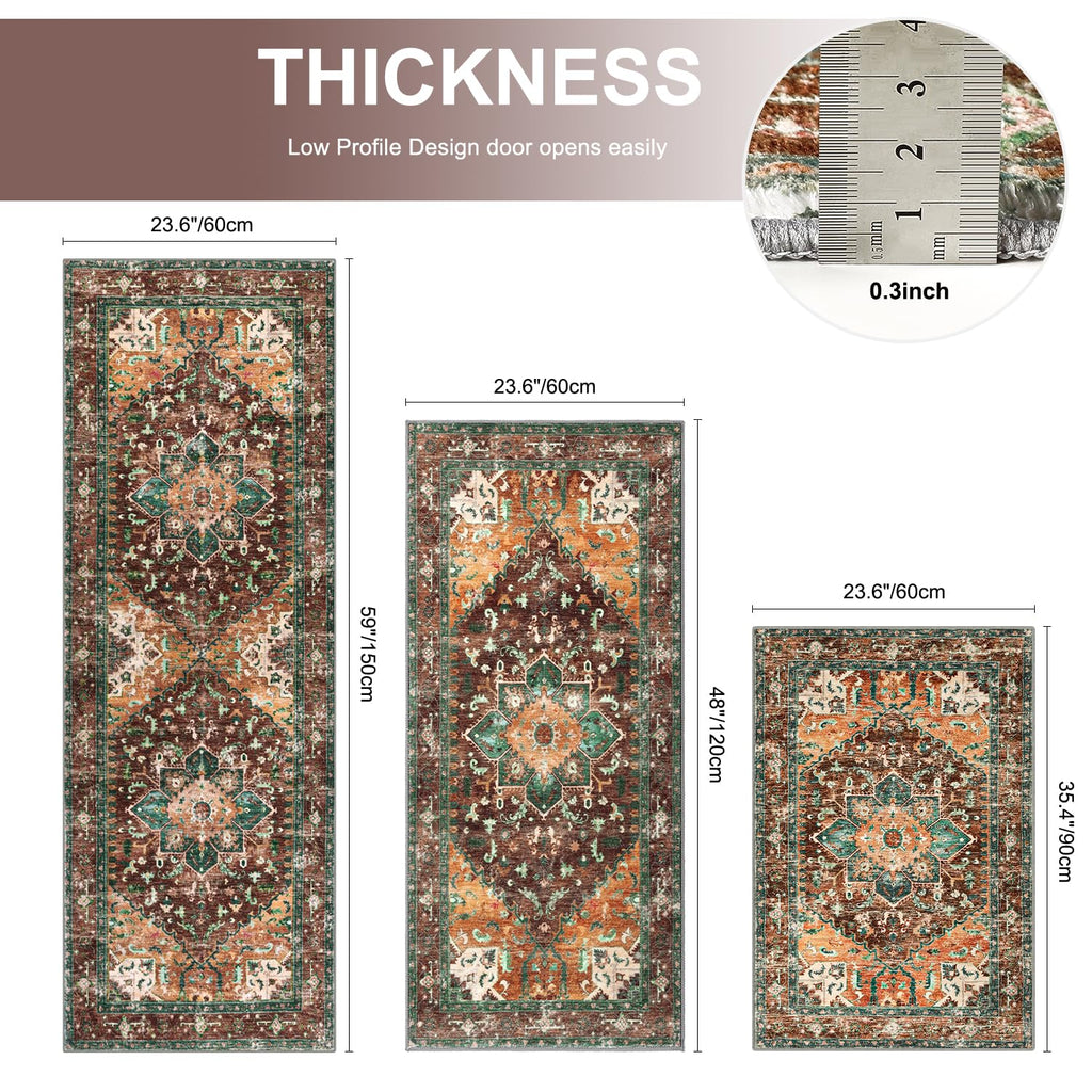 Yamaziot Washable Runner Rug Set of 3, Non-Slip Boho Hallway Kitchen Rug