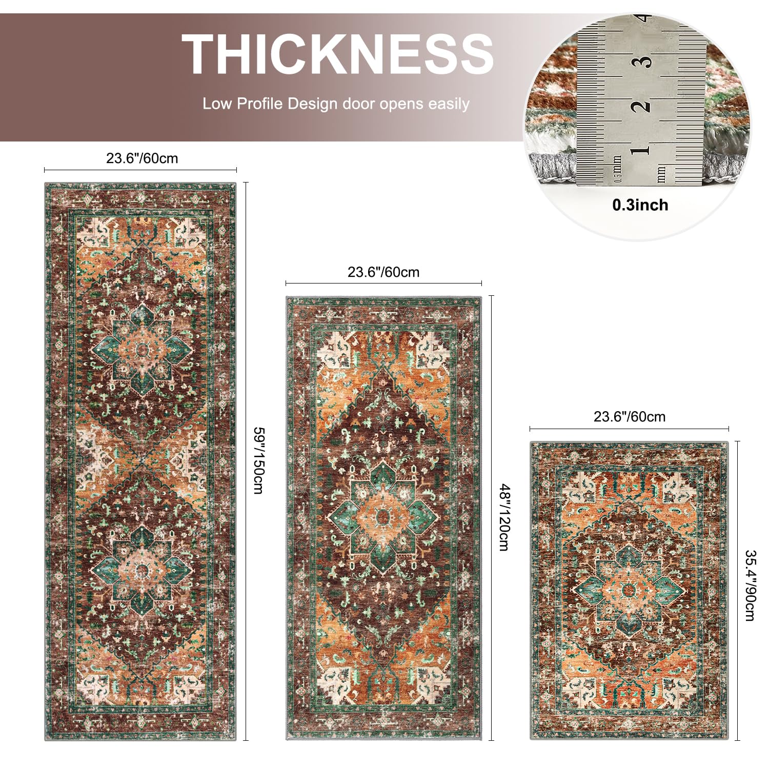 Yamaziot Washable Runner Rug Set of 3, Non-Slip Boho Hallway Kitchen Rug