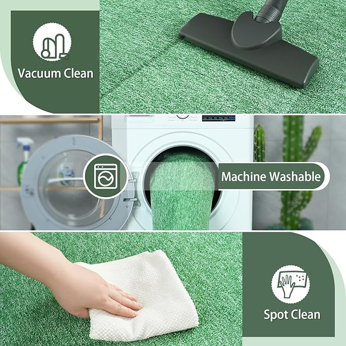 AROGAN Washable 5×7 Living Room Rug, Modern Area Rugs with Soft Memory Foam for Bedroom, Minimalist Non-Slip Indoor Floor Carpet for Dining Room Office Kids Playroom Decor, Sage Green
