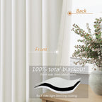 Guken 100% Blackout Linen Curtains 98 Inch Long by 52 Inch Wide 2 Panels Set for Living Room Bedroom Back Tab Thermal Insulated Black Out Linen Drapes Room Darkening Window Curtains, Ivory