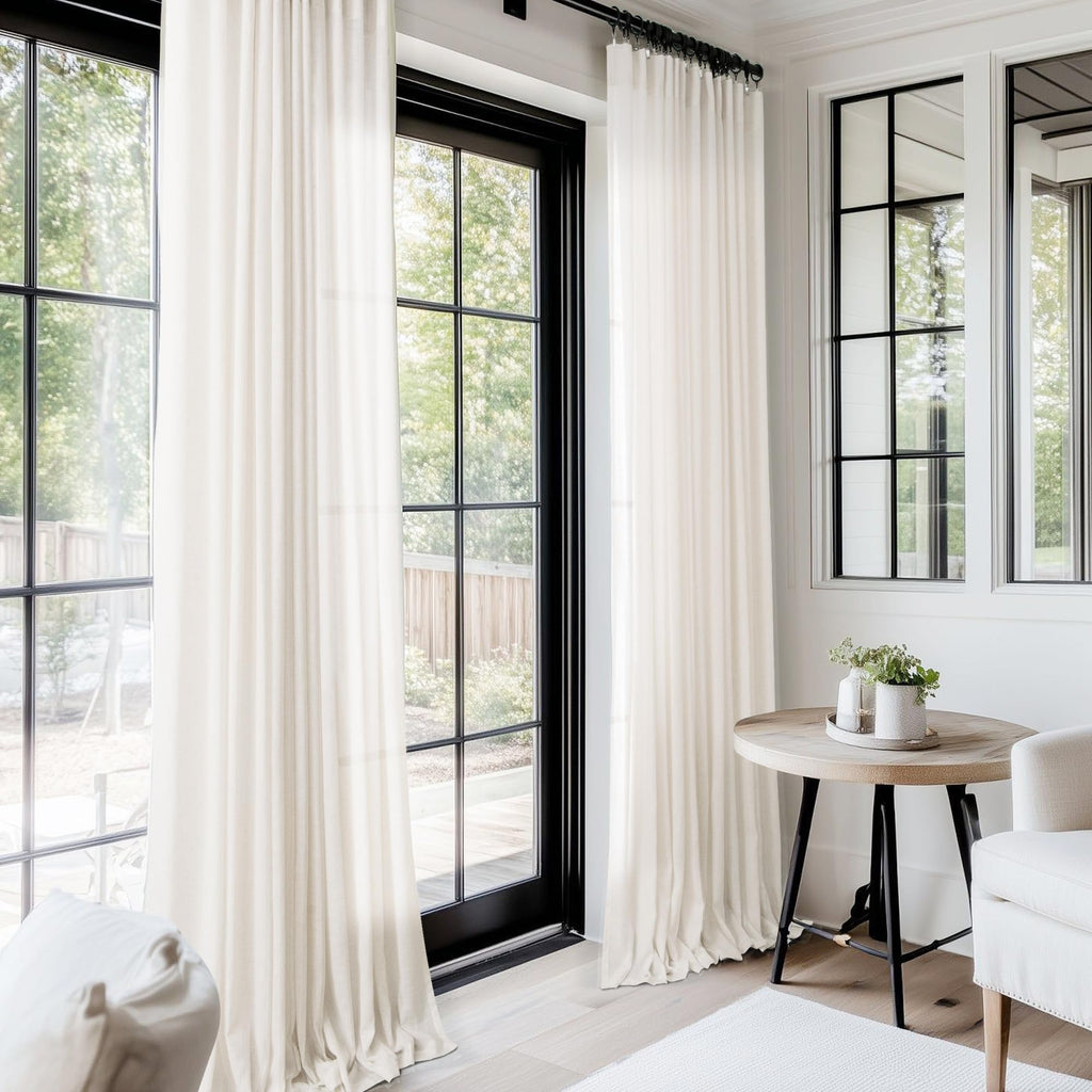 2 Panels Set Cream Linen Curtains 132 inches Long For Living Room Neutral Farmhouse Light Filtering Semi Sheer Linen Drapes 132 inch Ceiling To Floor For Large Window Villa Hallway Ivory FT 60x132