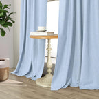 Total Blackout Baby Blue Linen Curtains 108 Inches Long 2 Panel Set Light Blue Pale Sky Colored Floor to Ceiling Thermal Spring Summer Curtain for Living Room Bedroom Patio Sliding Door Drape Back Tab