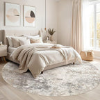 UERMEI 8ft Round Area Rug Living Room Rugs - 8x8 Washable Neutral Modern Abstract Soft Thin Rug Indoor Floor No Slip Rug Carpet for Bedroom Under Dining Table Home Office Decor - Brown Grey