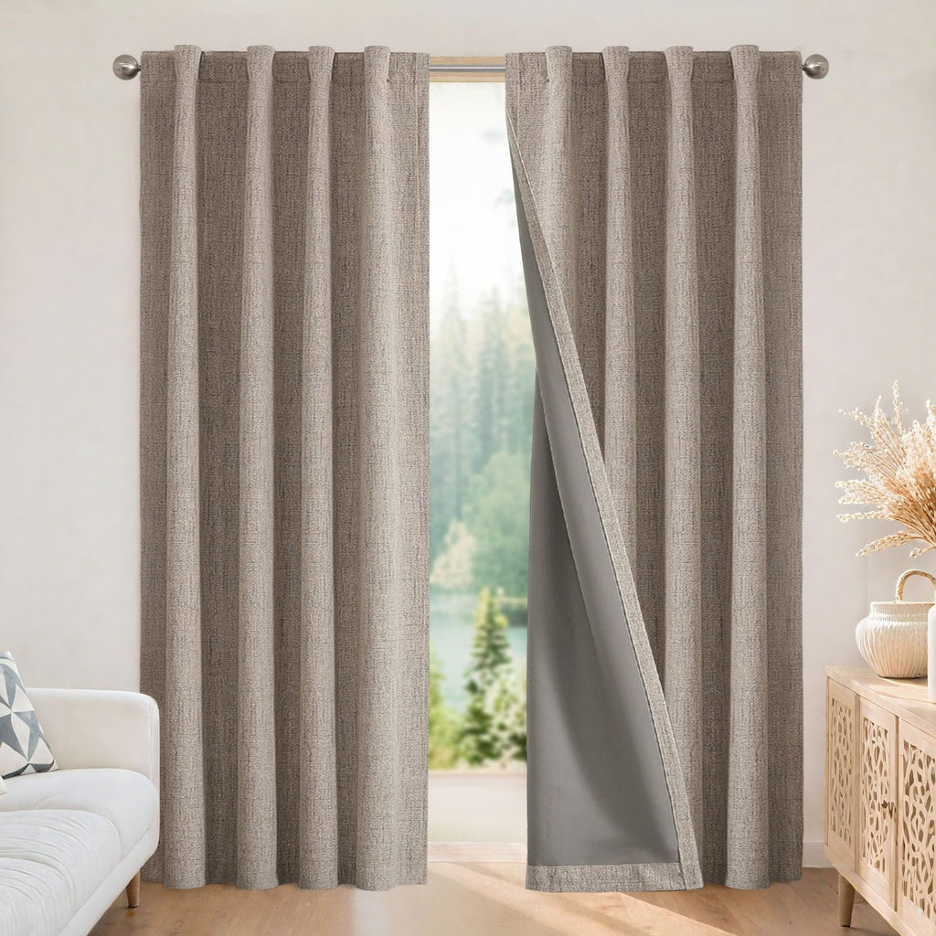 Joydeco Linen Blackout Curtains for Bedroom - 100% Light Blocking 1 Panels, Linen Drapes 100" W x 108" L, Thermal Insulated Room Darkening Curtains for Living Room, Rod Pocket & Back Tabs