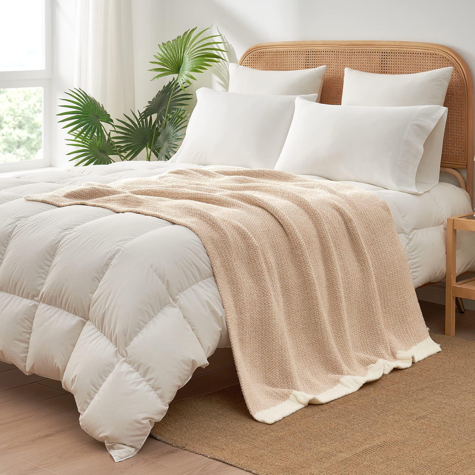 Snuggle Sac Heather Throw Blanket for Couch, Reversible Super Soft Blankets Warm Cozy Knit Fuzzy Plush Lightweight for Sofa, Bed, Camping, Picnic (Heather Beige, Throw(50"x60"))