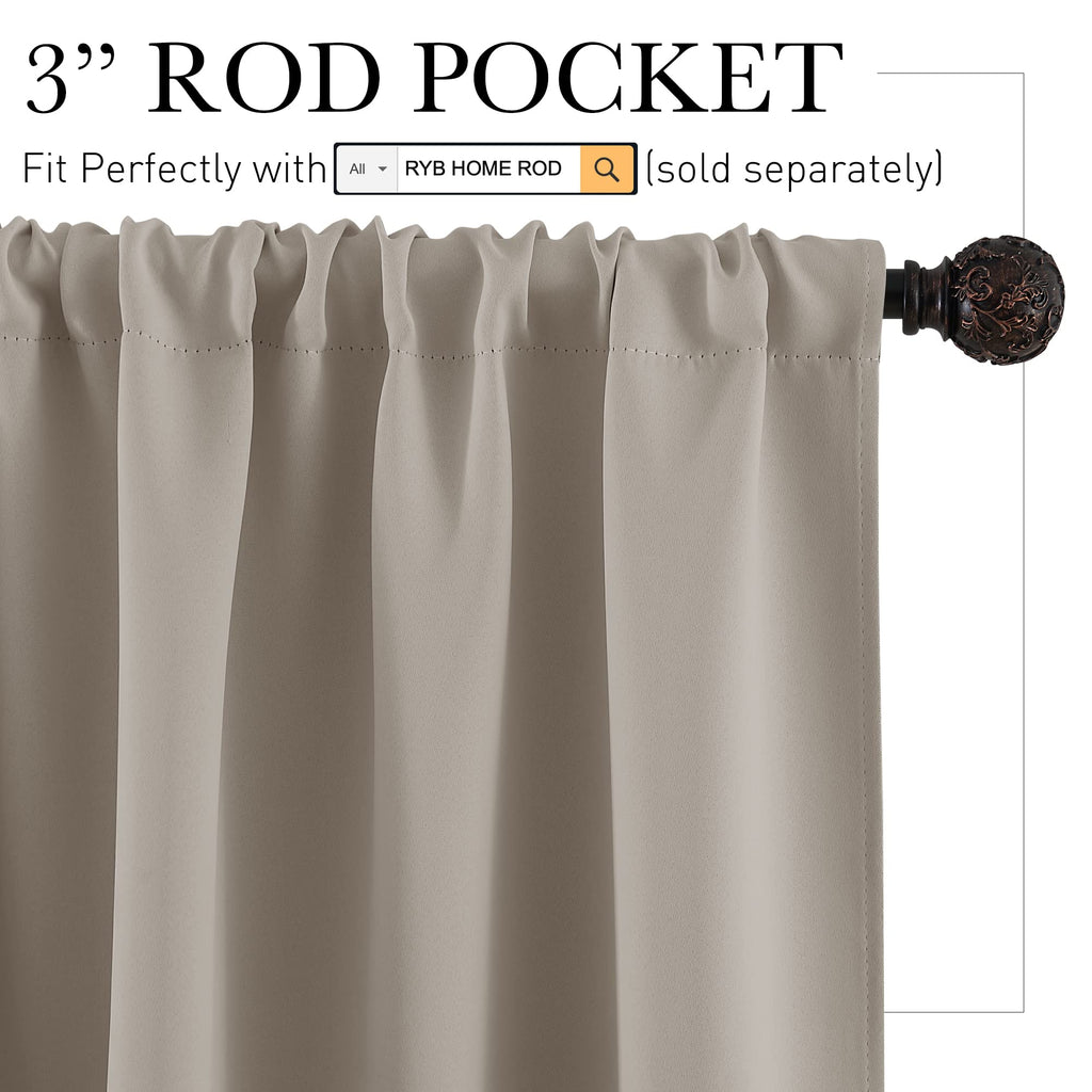 RYB HOME Short Blackout Curtains for Small Window Kitchen Bathroom Cafe RV