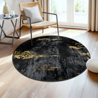 RELEANY Washable Round 4ft Area Rug for Living Room Black Gold