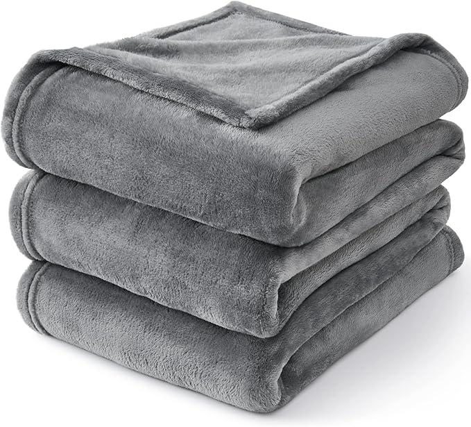 BEDELITE Fleece Blanket Soft Plush Queen Size Bed Blanket Grey 90"x90"