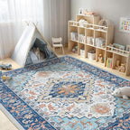 Lofus 8x10 Area Rugs for Living Room, Washable Area Rug, Rugs for Bedroom, Kitchen, Vintage Boho Carpet, Soft Non-Slip, Low Pile Large Area Rug for Office Dining Room, Floral Blue