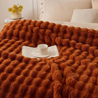 COOVA Faux Fur Throw Blanket for Couch, Cozy Soft and Fuzzy Plush Rabbit Fur Bubble Blanket for Sofa Bedroom Living Room, 50x60 Inches Brown